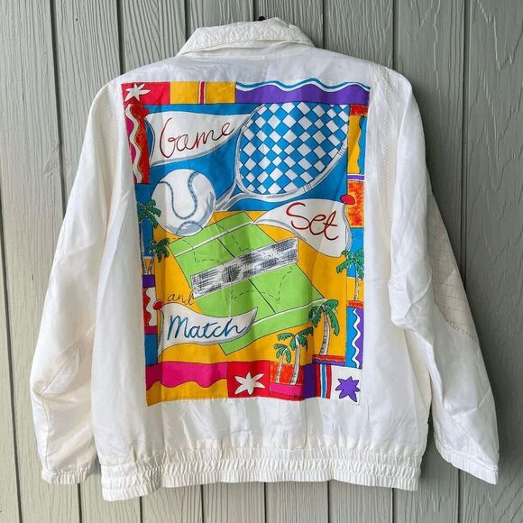 RARE Vintage Mureli Stunning 100% Silk Tennis-Themed Jacket - Picture 1 of 7